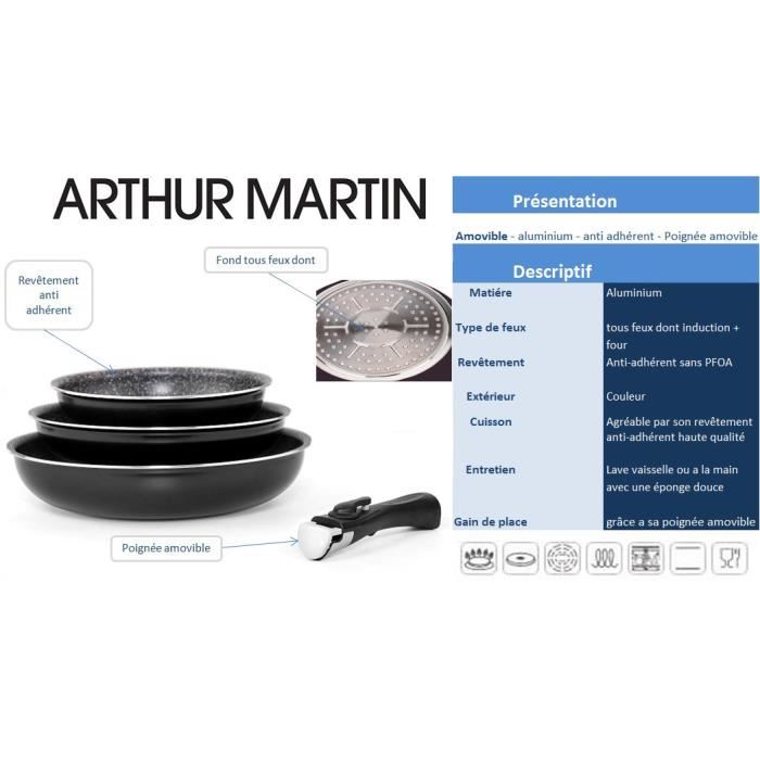 ARTHUR MARTIN Set 3 poeles 20/24/28cm tous feux dont induction