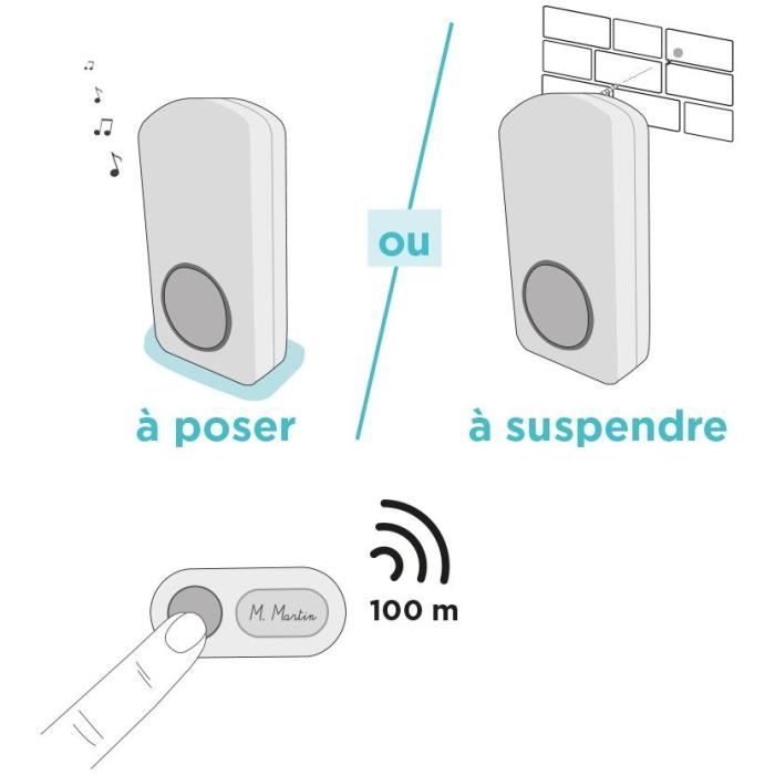 Carillon sans fil - OneBell 100 - SCS SENTINEL - Portée 100m - 15 mélodies - IP55