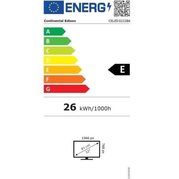 CONTINENTAL EDISON CELED3222B6 - TV LED HD 32 (81 cm) - 3xHDMI, 2xUSB - Noir